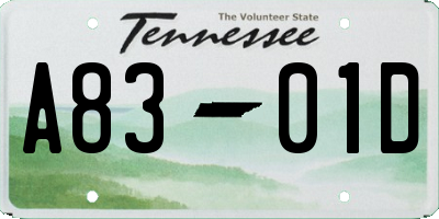 TN license plate A8301D