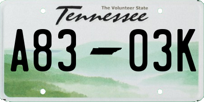 TN license plate A8303K