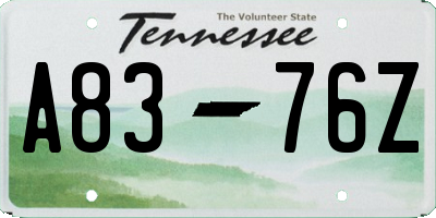 TN license plate A8376Z