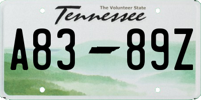 TN license plate A8389Z