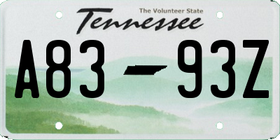 TN license plate A8393Z