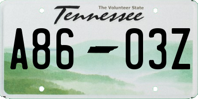 TN license plate A8603Z