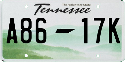 TN license plate A8617K
