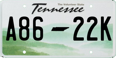 TN license plate A8622K