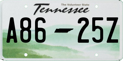 TN license plate A8625Z