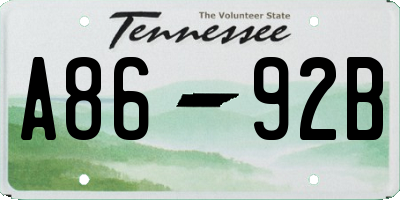 TN license plate A8692B