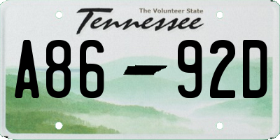 TN license plate A8692D