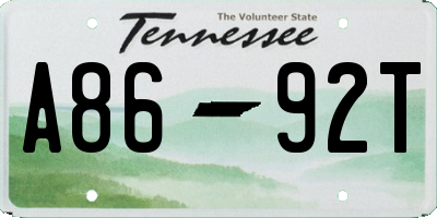 TN license plate A8692T