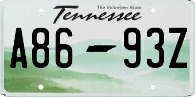 TN license plate A8693Z
