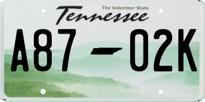 TN license plate A8702K