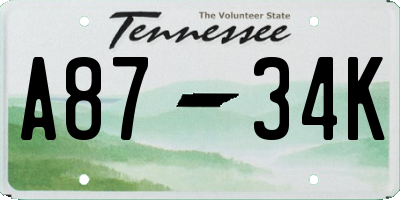 TN license plate A8734K