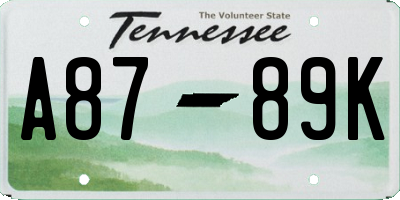 TN license plate A8789K