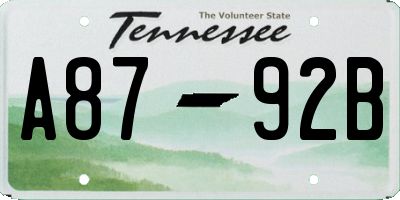 TN license plate A8792B