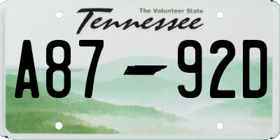 TN license plate A8792D