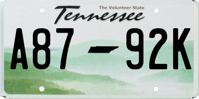 TN license plate A8792K