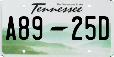 TN license plate A8925D