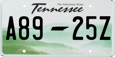 TN license plate A8925Z