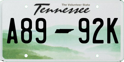 TN license plate A8992K