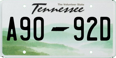 TN license plate A9092D