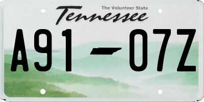TN license plate A9107Z