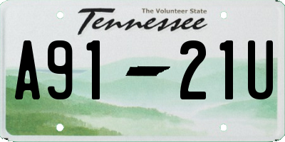 TN license plate A9121U