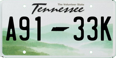 TN license plate A9133K