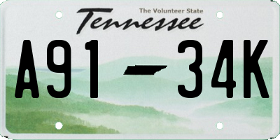 TN license plate A9134K