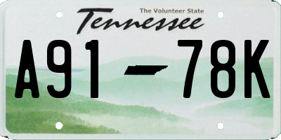TN license plate A9178K