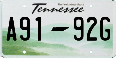 TN license plate A9192G