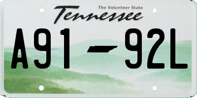 TN license plate A9192L