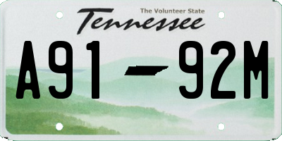 TN license plate A9192M
