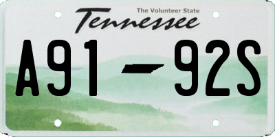 TN license plate A9192S