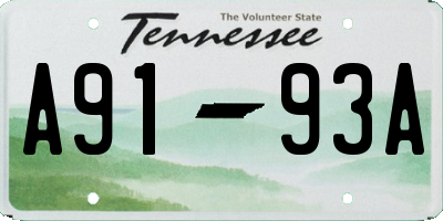 TN license plate A9193A