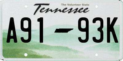 TN license plate A9193K