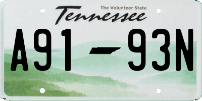 TN license plate A9193N