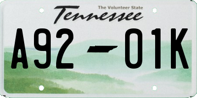 TN license plate A9201K