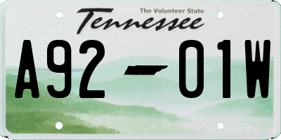 TN license plate A9201W