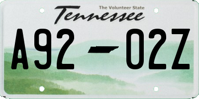 TN license plate A9202Z