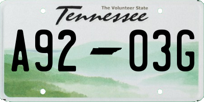 TN license plate A9203G