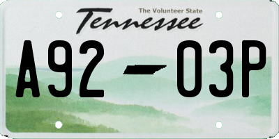 TN license plate A9203P