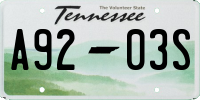 TN license plate A9203S