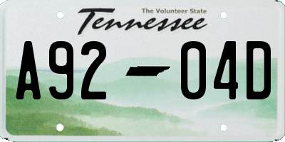 TN license plate A9204D