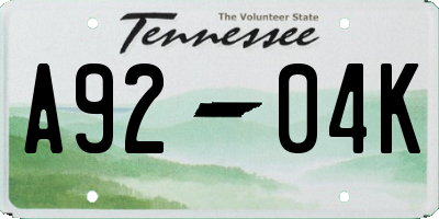 TN license plate A9204K