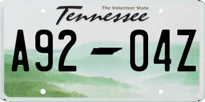 TN license plate A9204Z