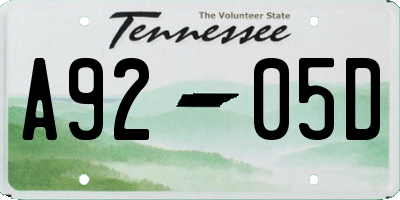 TN license plate A9205D