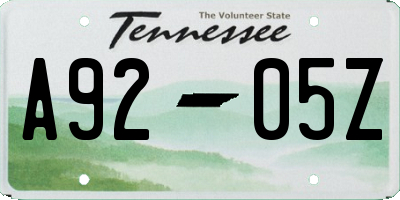 TN license plate A9205Z