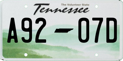 TN license plate A9207D