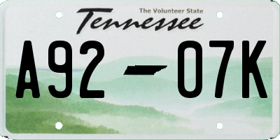 TN license plate A9207K