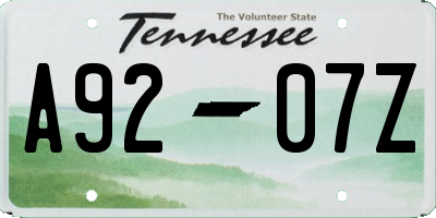 TN license plate A9207Z