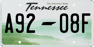 TN license plate A9208F
